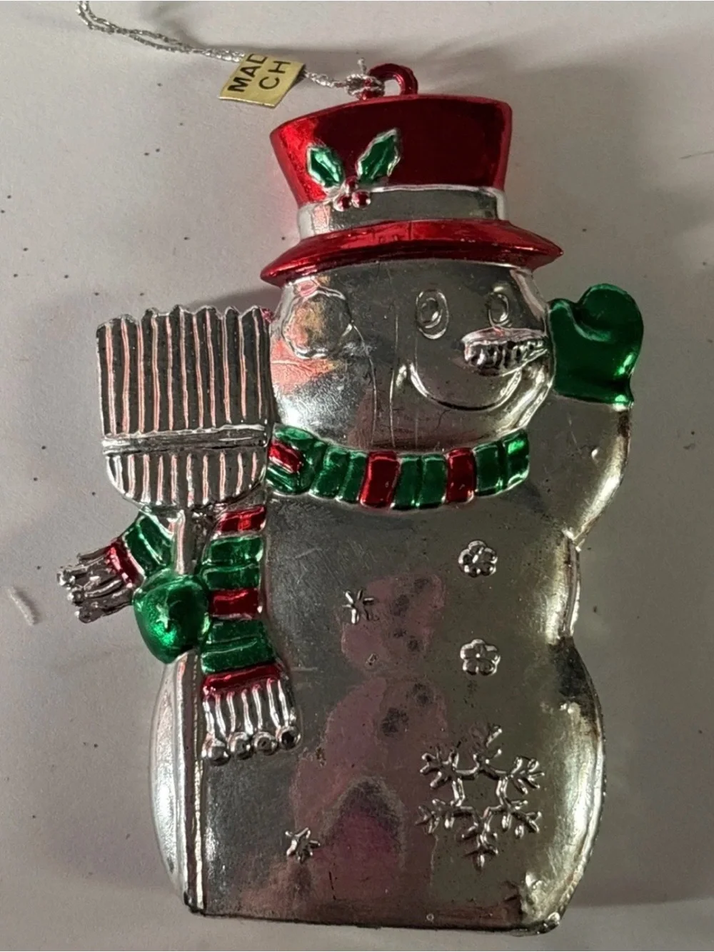 4 Metallic Silver Red Green Hard Plastic‎ Christmas Ornaments Rocking Horse Bell